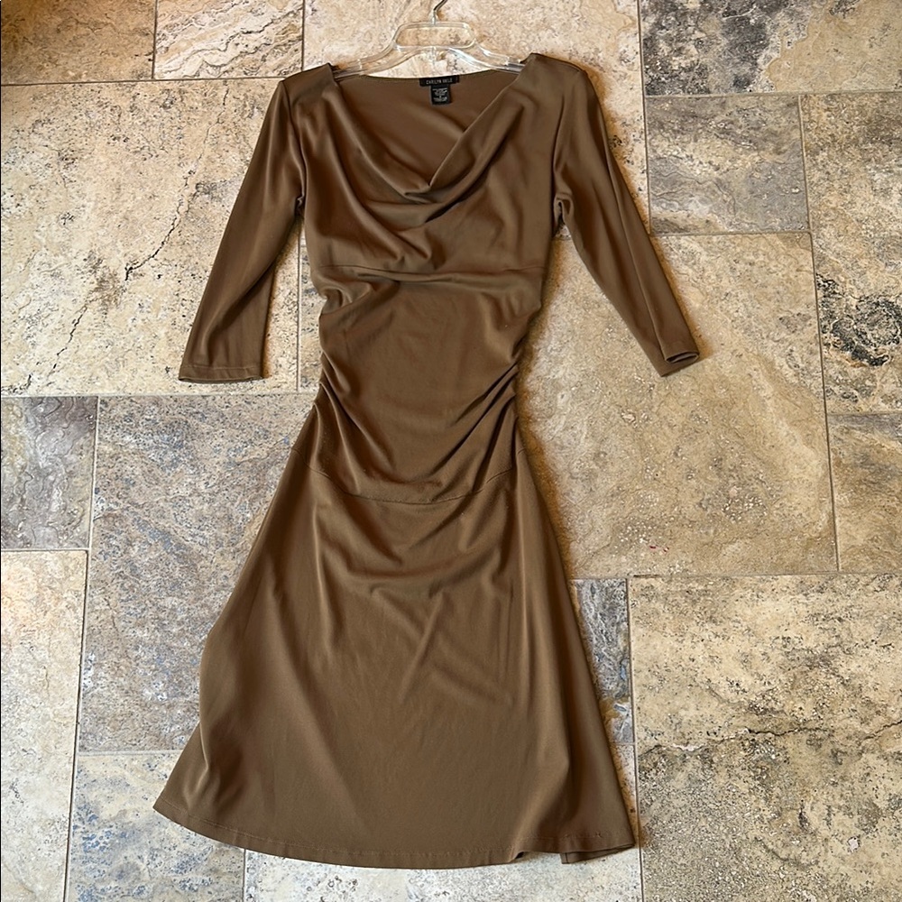 Cinnamon Colored 3/4 Sleeve Stretchy Dress